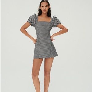 NWT Zara black + white gingham puff sleeve dress